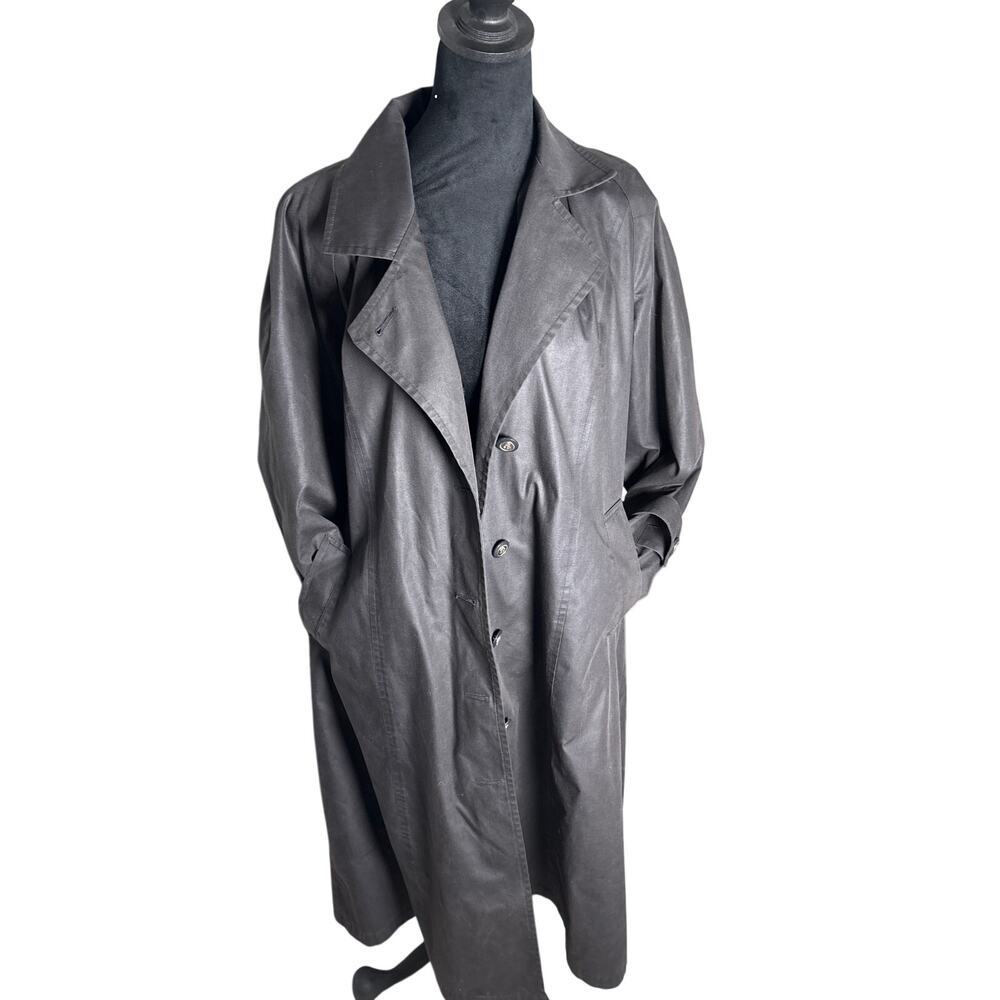 Vintage London Fog Long Leather Trench Coat Charcoal Grey